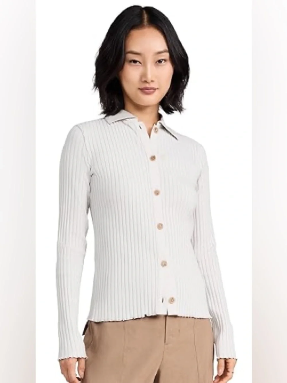 Vince XS ribbed polo Cardigan grey green ribbed button up